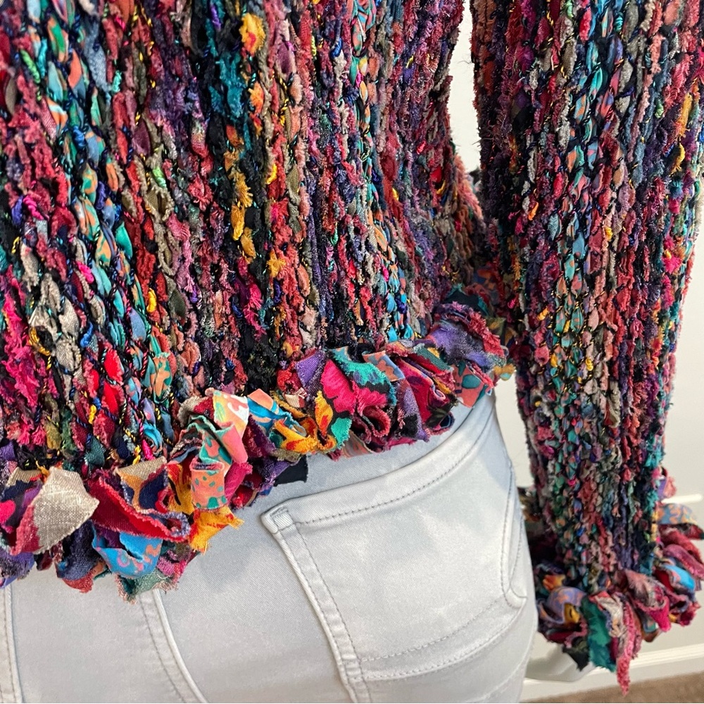 ESTELLE Vintage 80s Rainbow Cardigan Sweater Art To Wear - Picture 4 of 12